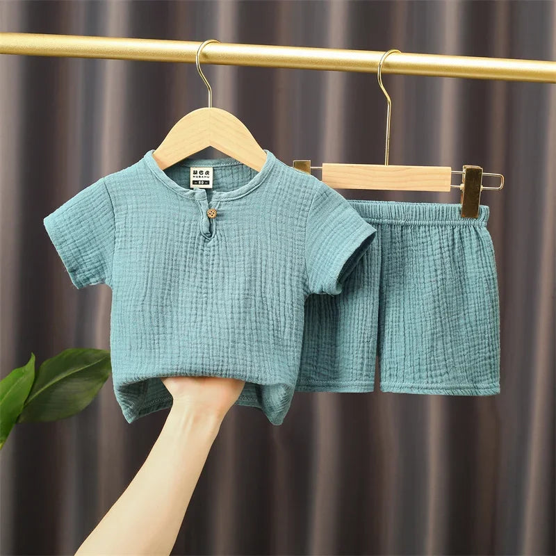 Toddler Cotton Linen T-Shirt & Elastic Shorts