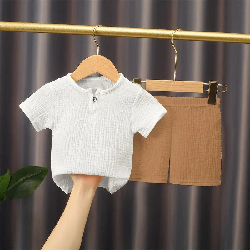 Toddler Cotton Linen T-Shirt & Elastic Shorts