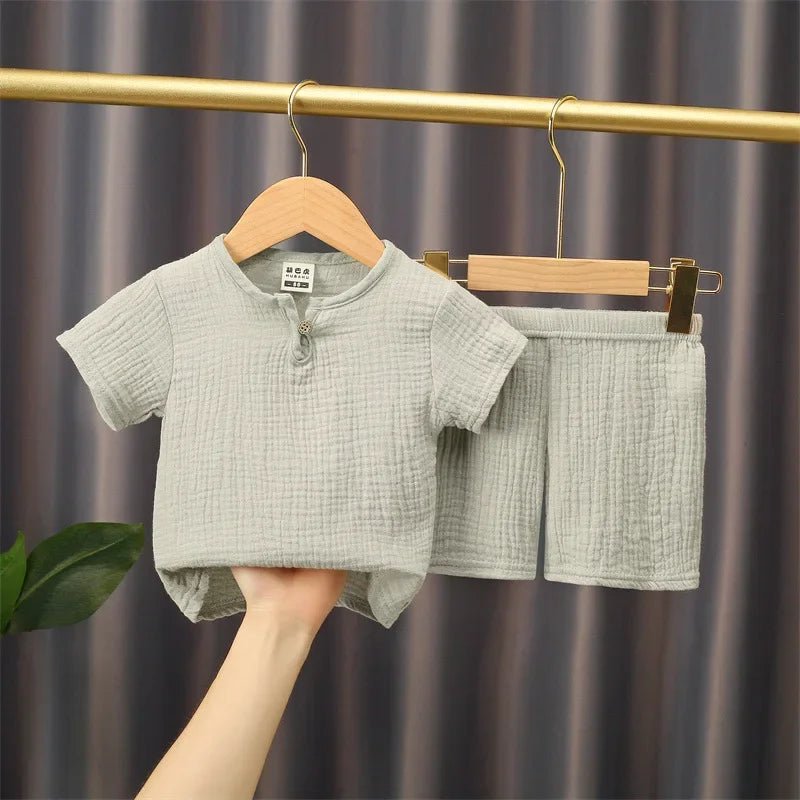 Toddler Cotton Linen T-Shirt & Elastic Shorts