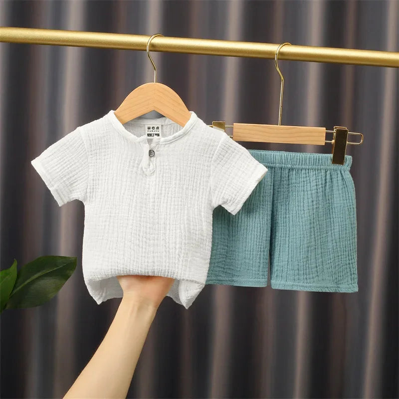 Toddler Cotton Linen T-Shirt & Elastic Shorts