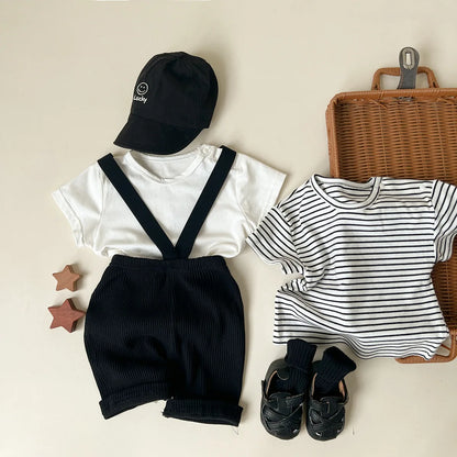 Cotton Short-Sleeve T-Shirt & Strap Shorts Set