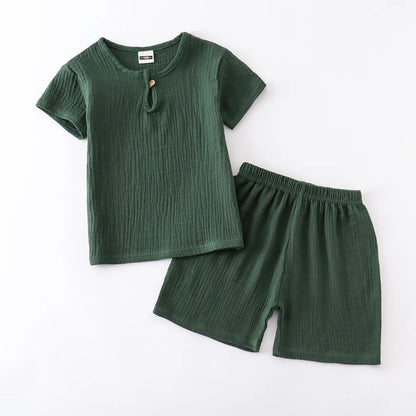 Cotton Linen T-Shirt & Elastic Shorts For Toddlers