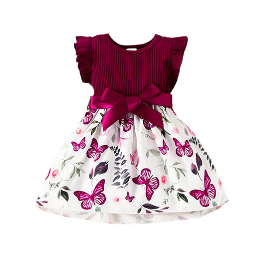 Baby Girl Butterfly & Plant Polka Dot Print Dress