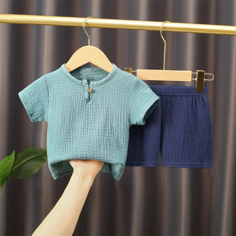 Toddler Cotton Linen T-Shirt & Elastic Shorts