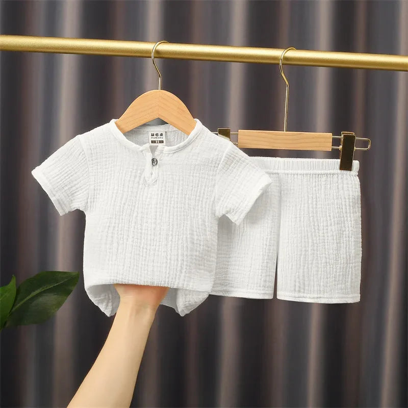 Cotton Linen T-Shirt & Elastic Shorts For Toddlers