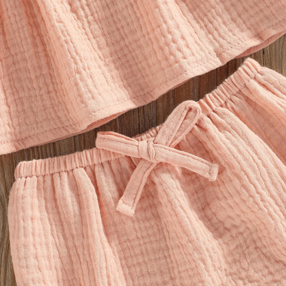 Cotton Linen Square Neck Top & Ruffle Shorts Set