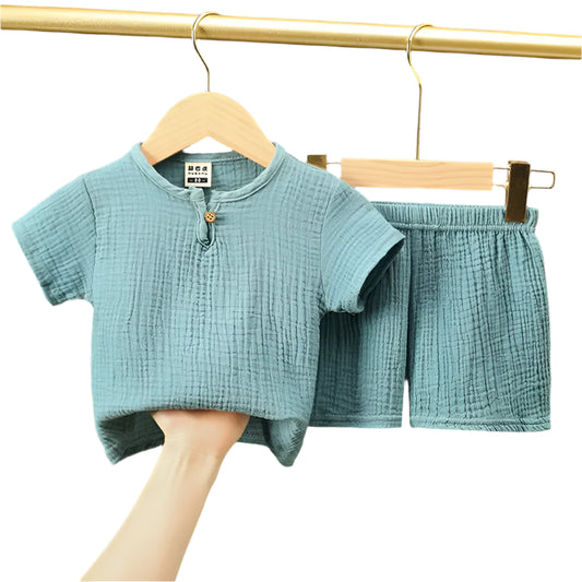 Toddler Cotton Linen T-Shirt & Elastic Shorts