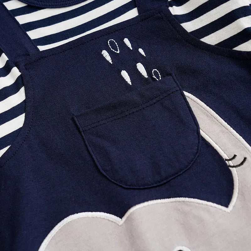 Unisex Striped Elephant Cotton Romper