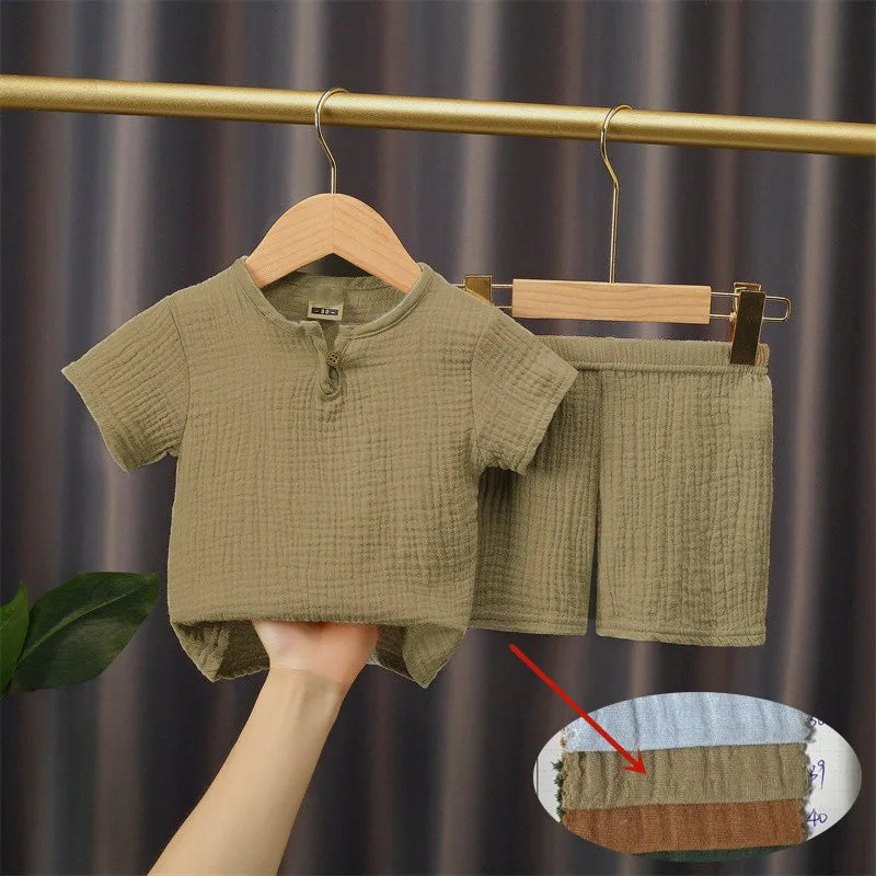 Cotton Linen T-Shirt & Elastic Shorts For Toddlers