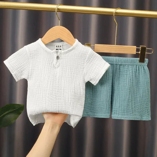 Cotton Linen T-Shirt & Elastic Shorts For Toddlers