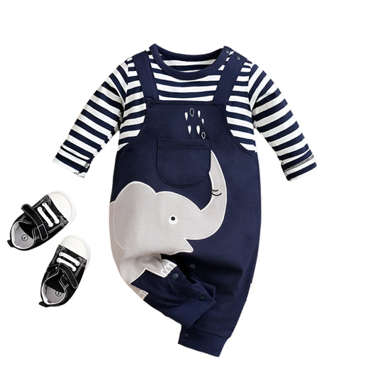 Unisex Striped Elephant Cotton Romper