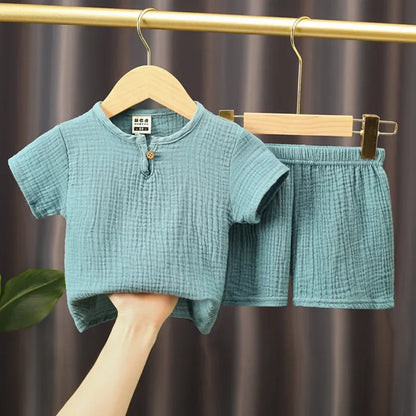 Cotton Linen T-Shirt & Elastic Shorts For Toddlers