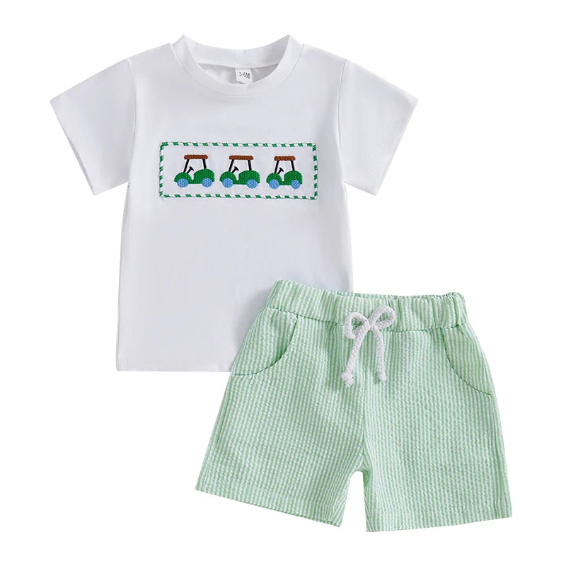 Toddler Dinosaur Print T-Shirt & Elastic Waist Denim Shorts