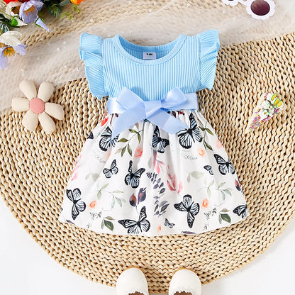 Baby Girl Butterfly & Plant Polka Dot Print Dress