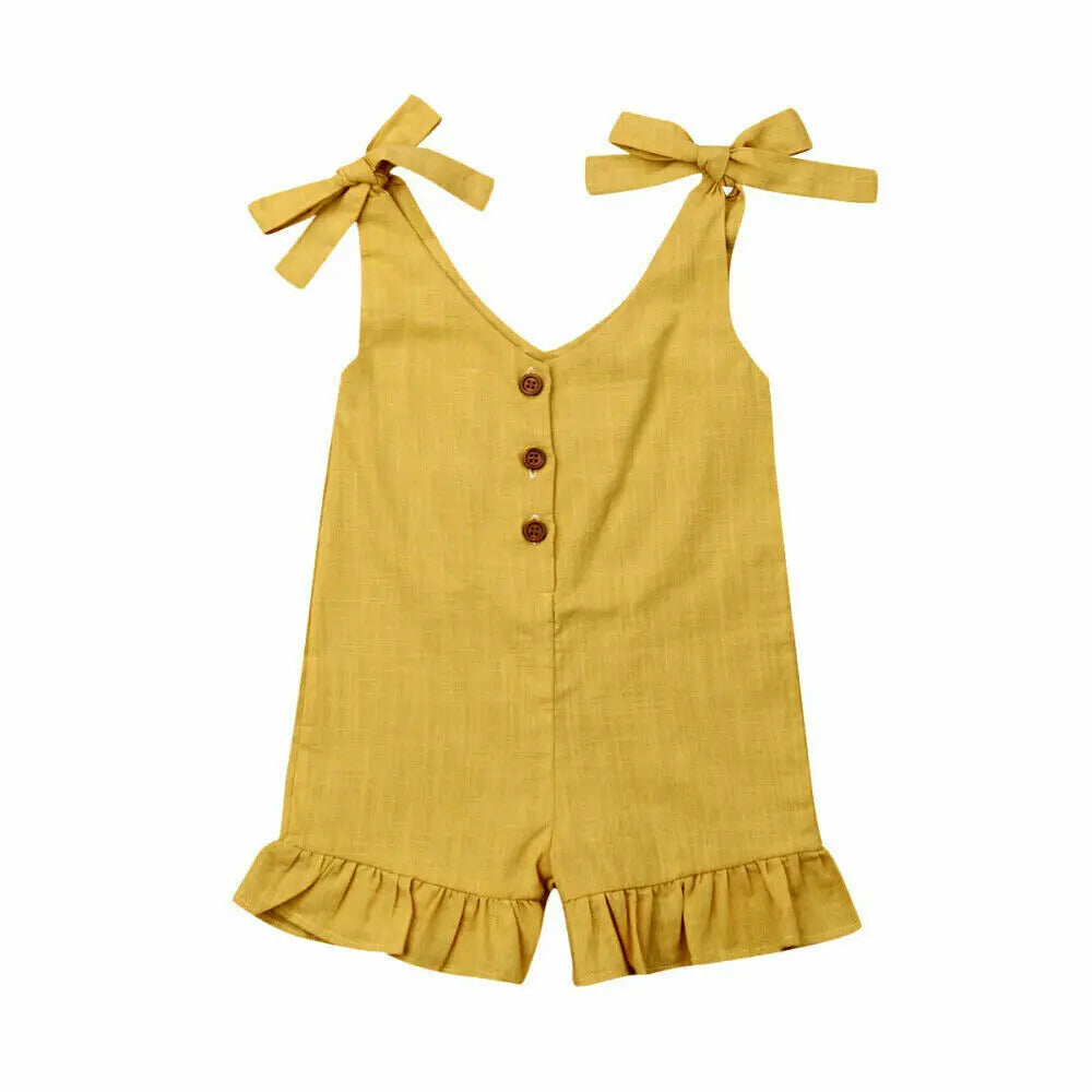 Baby Girl Cotton Linen Ruffle Romper