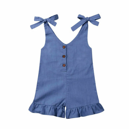 Baby Girl Cotton Linen Ruffle Romper