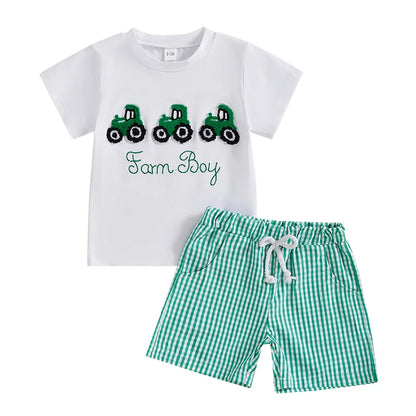 Toddler Dinosaur Print T-Shirt & Elastic Waist Denim Shorts