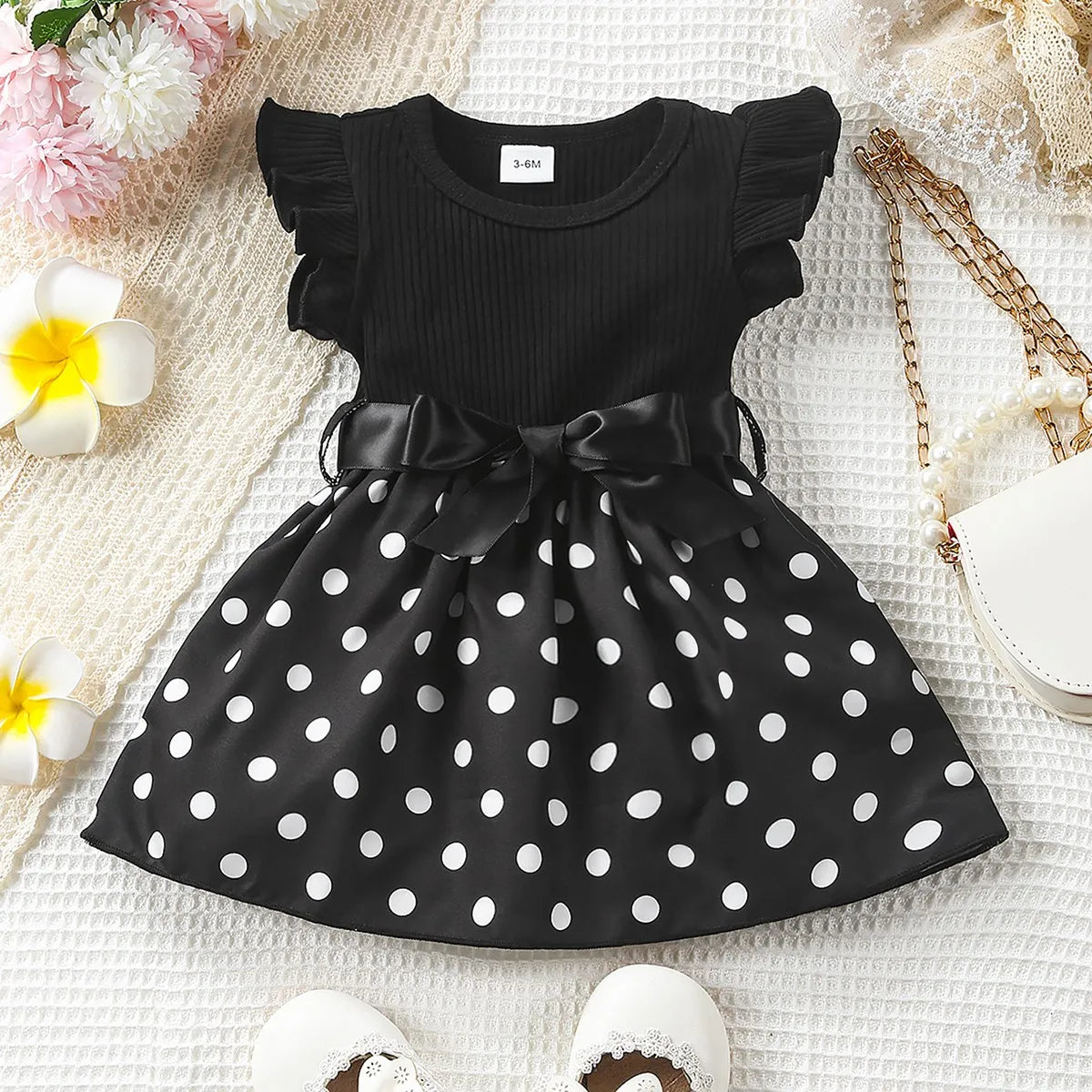 Baby Girl Butterfly & Plant Polka Dot Print Dress